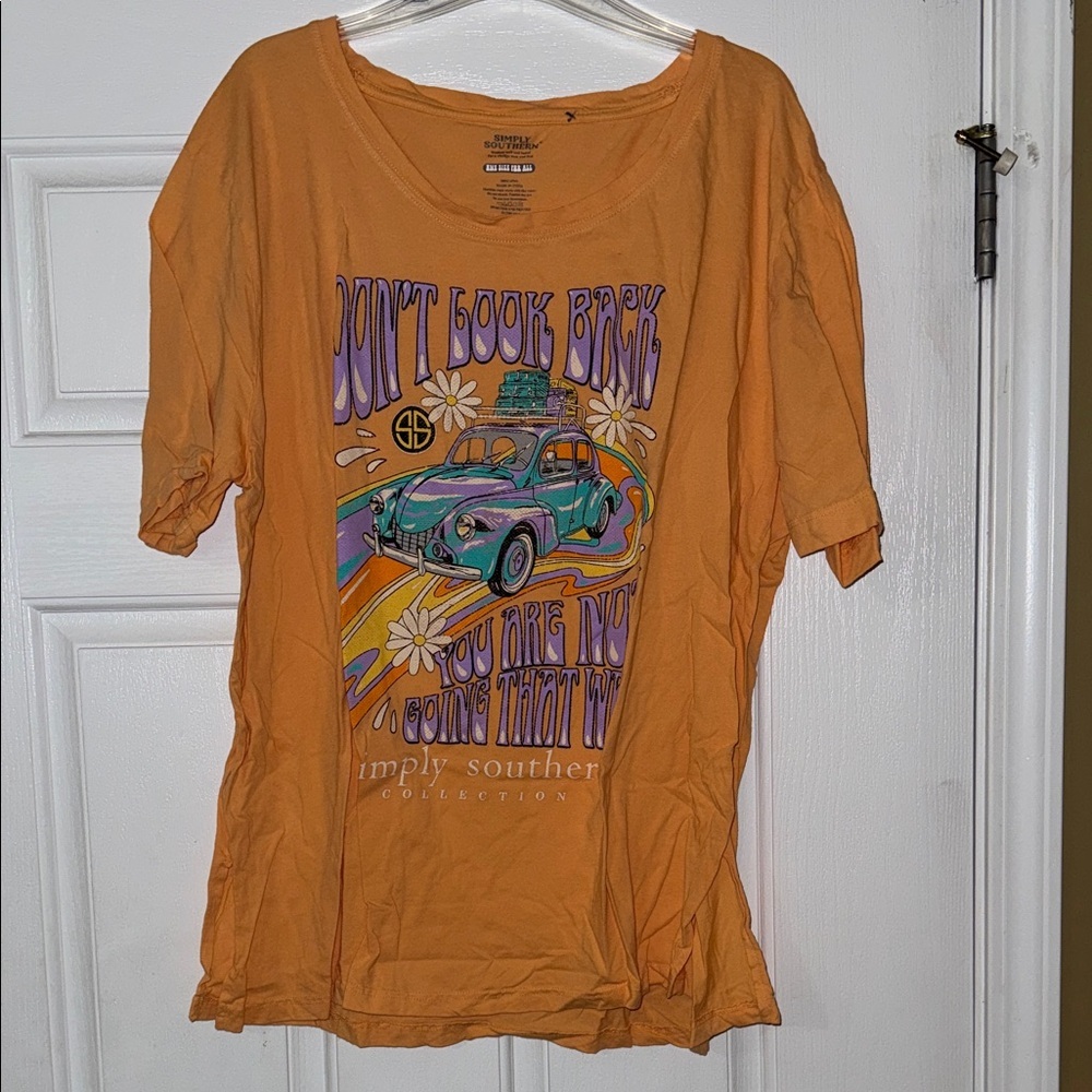 Simply Southern Orange Tee with Retro Car Graphic